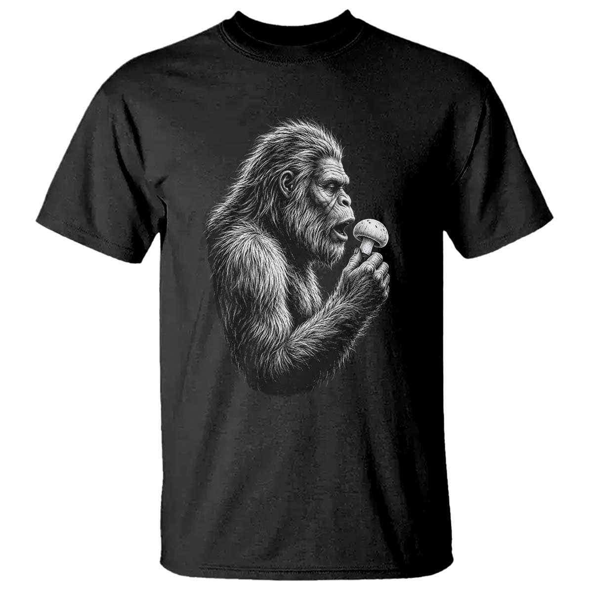 Bigfoot Mushroom T Shirt Vintage Sasquatch Art Mystical Nature Lover Retro TS10 Black Print Your Wear