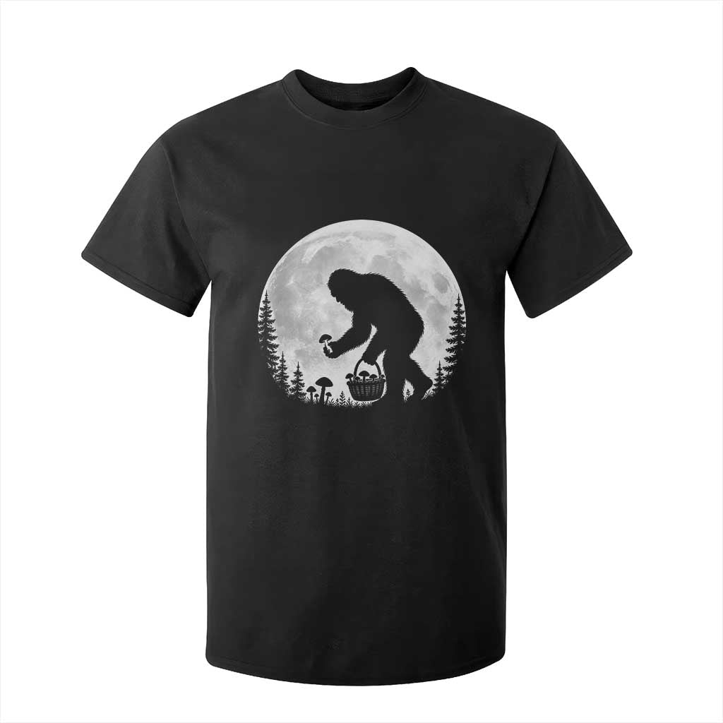 Bigfoot Mushroom Hunter T Shirt For Kid Vintage Sasquatch Art Mystical Nature Lover Retro Full Moon TS10 Black Print Your Wear