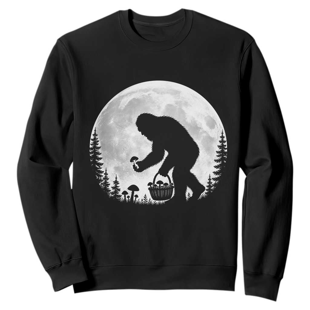 Bigfoot Mushroom Hunter Sweatshirt Vintage Sasquatch Art Mystical Nature Lover Retro Full Moon TS10 Black Print Your Wear