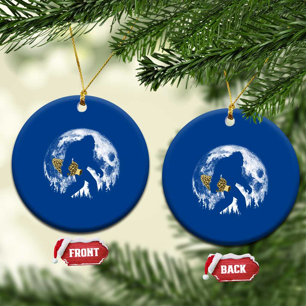 Bigfoot with Morel Mushroom Ceramic Ornament Sasquatch Fungi Full Moon Silhouette Graphic TS10 1pc Blue Print Your Wear