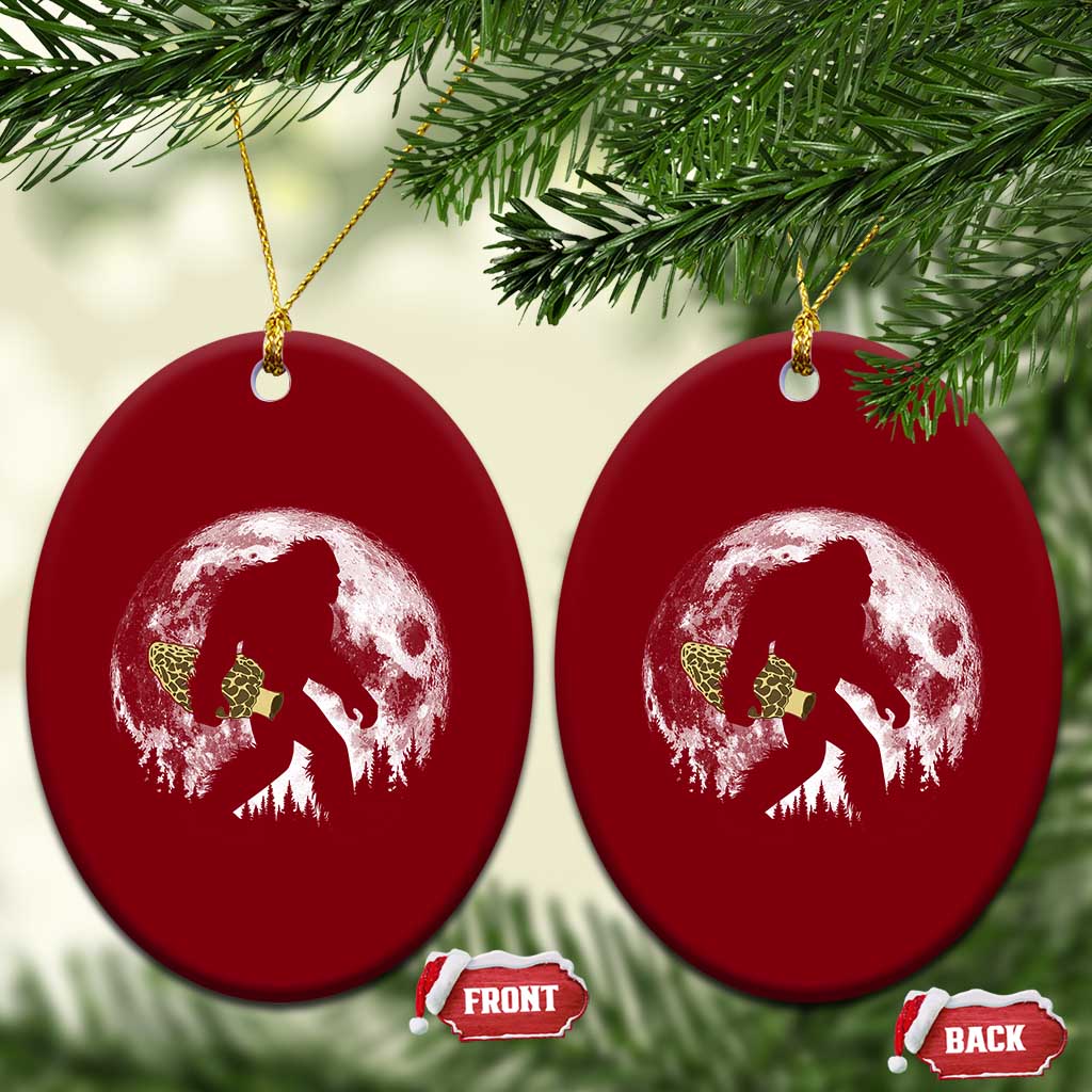 Bigfoot with Morel Mushroom Ceramic Ornament Sasquatch Fungi Full Moon Silhouette Graphic TS10 Print Your Wear