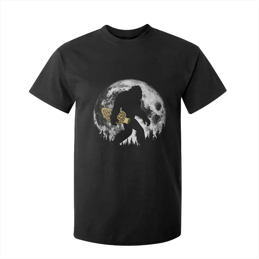 Bigfoot with Morel Mushroom T Shirt For Kid Sasquatch Fungi Full Moon Silhouette Graphic TS10 Black Print Your Wear