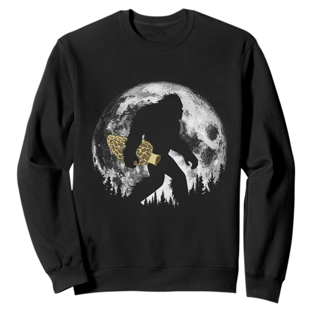 Bigfoot with Morel Mushroom Sweatshirt Sasquatch Fungi Full Moon Silhouette Graphic TS10 Black Print Your Wear