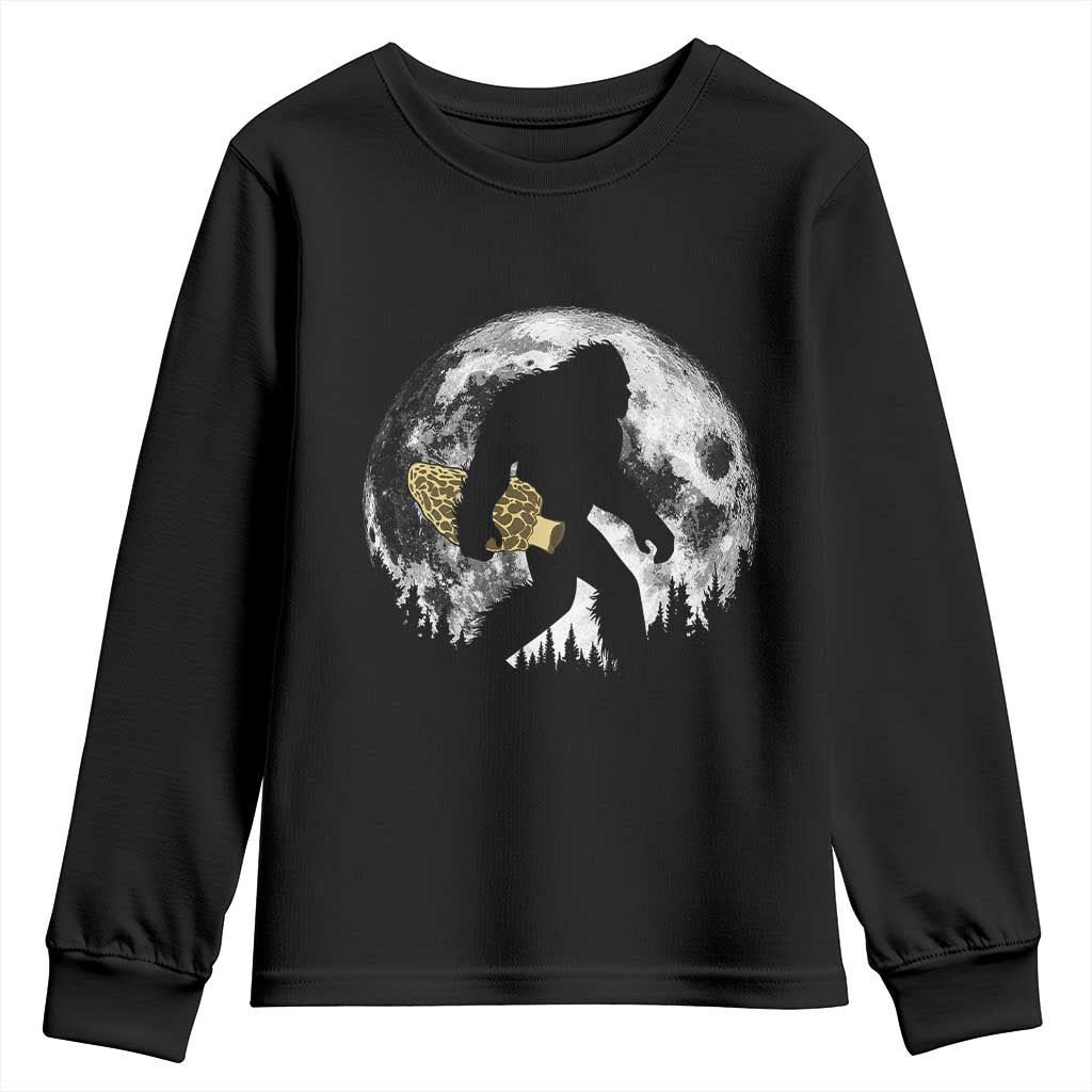 Bigfoot with Morel Mushroom Youth Sweatshirt Sasquatch Fungi Full Moon Silhouette Graphic TS10 Black Print Your Wear