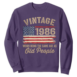 40th Birthday Sweatshirt Vintage 1986 Weird Being the Same Age as Old People USA Flag TS10 Purple Print Your Wear