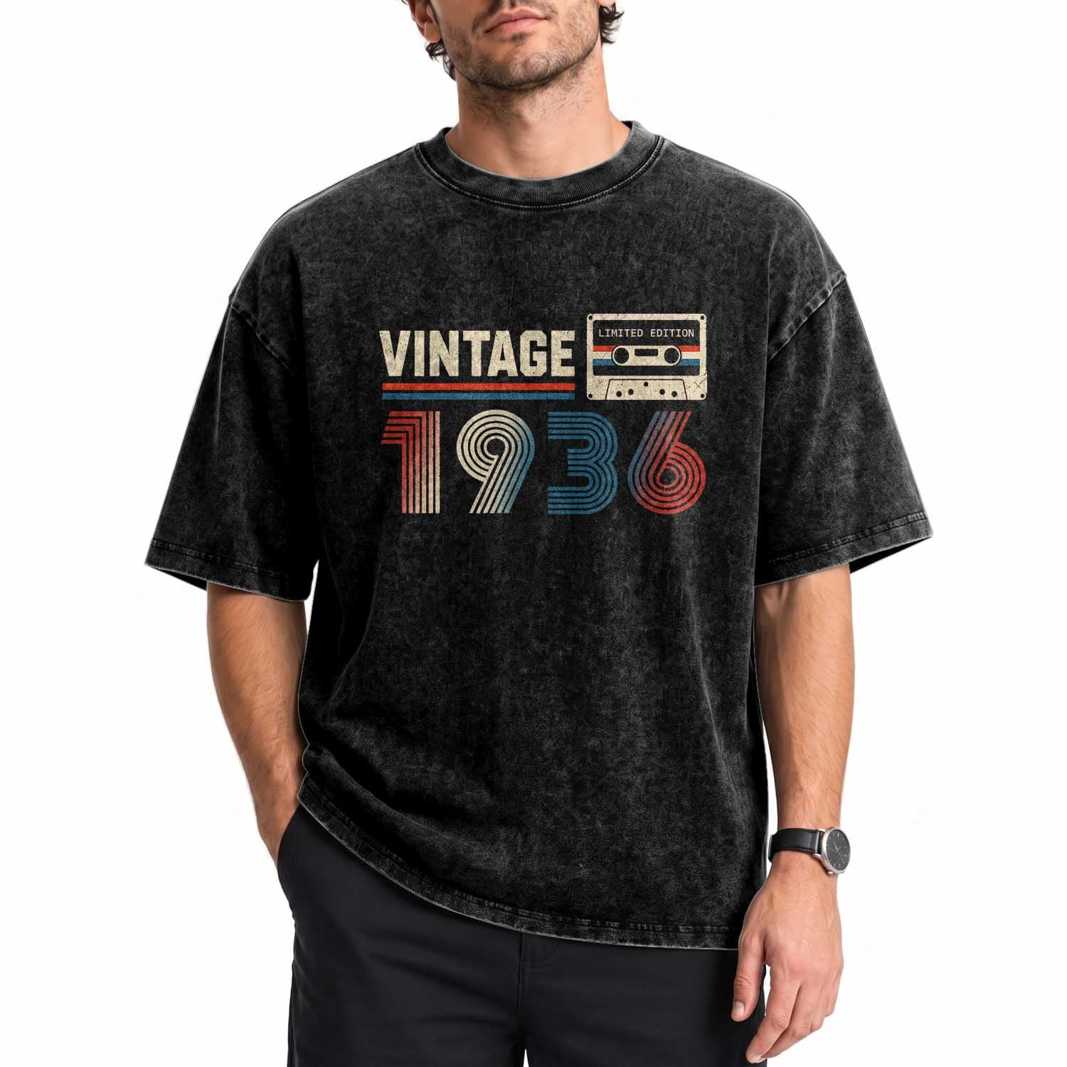 Vintage 1936 90th Birthday Gifts Washed Cotton T-Shirt 90 Year Old Favors