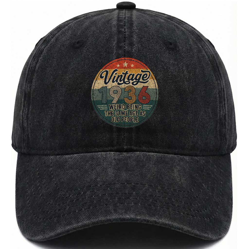 Vintage 1936 90th Birthday Washed Cotton Baseball Cap 90 Year Old Gift Weird Being the Same Age as Old People TS10 Print Your Wear