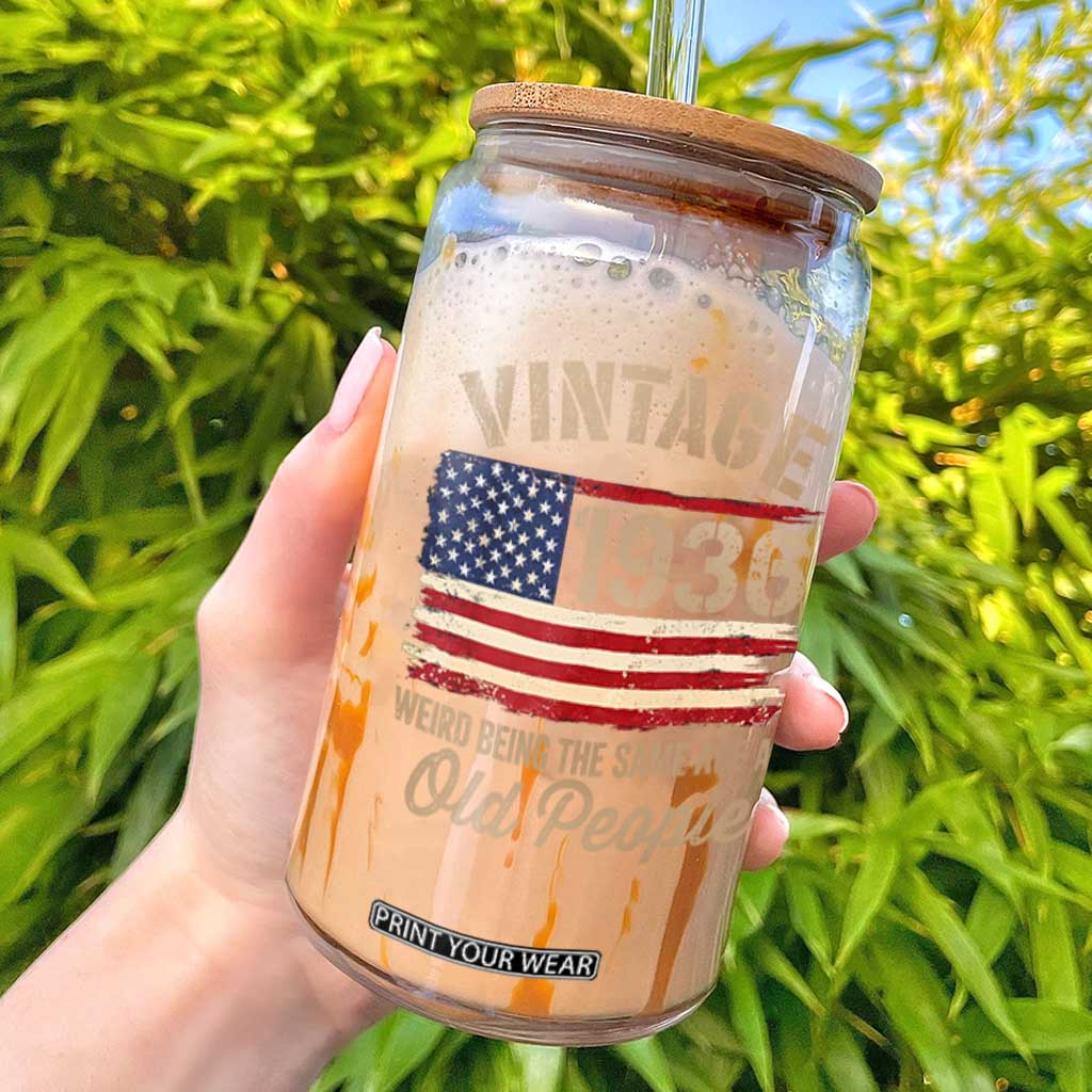 90th Birthday Glass Can Vintage 1936 Weird Being the Same Age as Old People USA Flag TS10 Black Print Your Wear