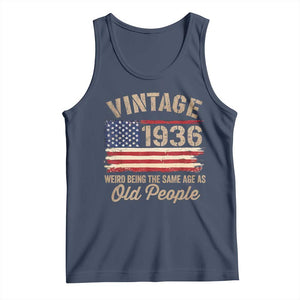 90th Birthday Tank Top Vintage 1936 Weird Being the Same Age as Old People USA Flag TS10 Navy Print Your Wear