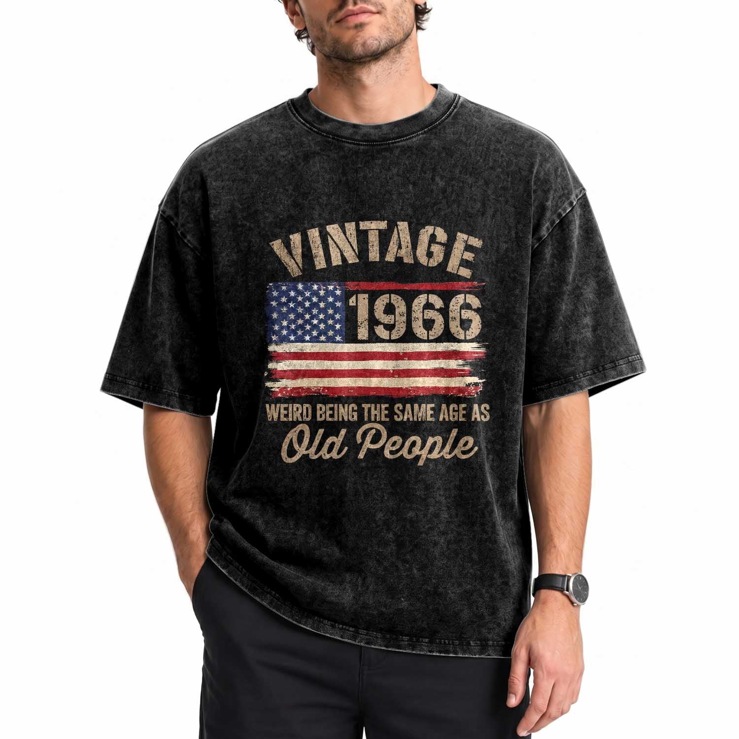 60th Birthday Washed Cotton T-Shirt Vintage 1966 Weird Being the Same Age as Old People USA Flag