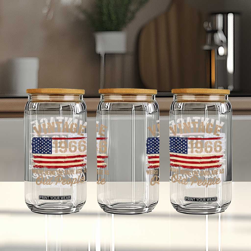 60th Birthday Glass Can Vintage 1966 Weird Being the Same Age as Old People USA Flag TS10 Print Your Wear