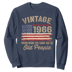 60th Birthday Sweatshirt Vintage 1966 Weird Being the Same Age as Old People USA Flag TS10 Navy Print Your Wear