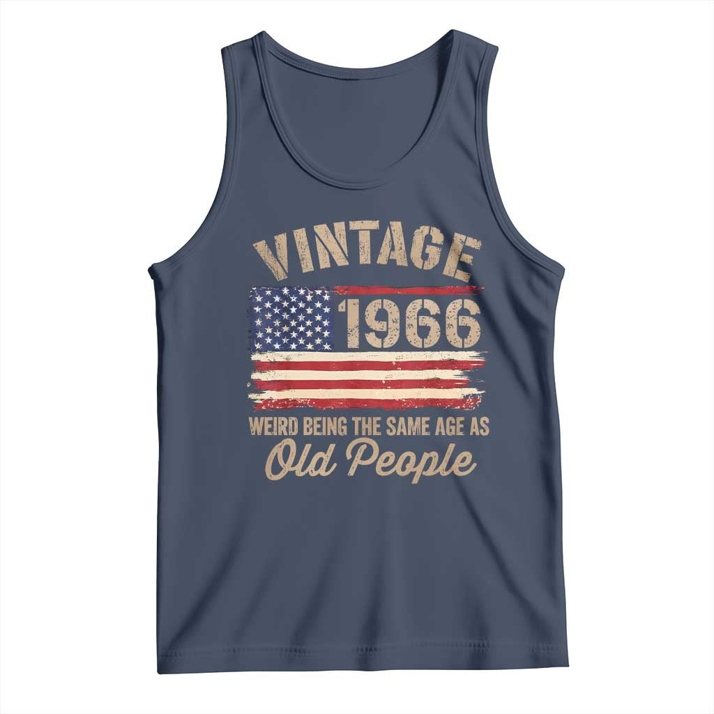 60th Birthday Tank Top Vintage 1966 Weird Being the Same Age as Old People USA Flag TS10 Navy Print Your Wear