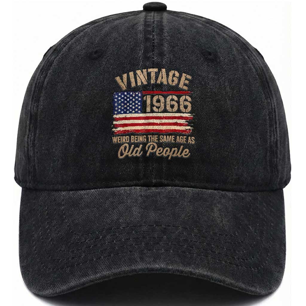 60th Birthday Washed Cotton Baseball Cap Vintage 1966 Weird Being the Same Age as Old People USA Flag TS10 Print Your Wear