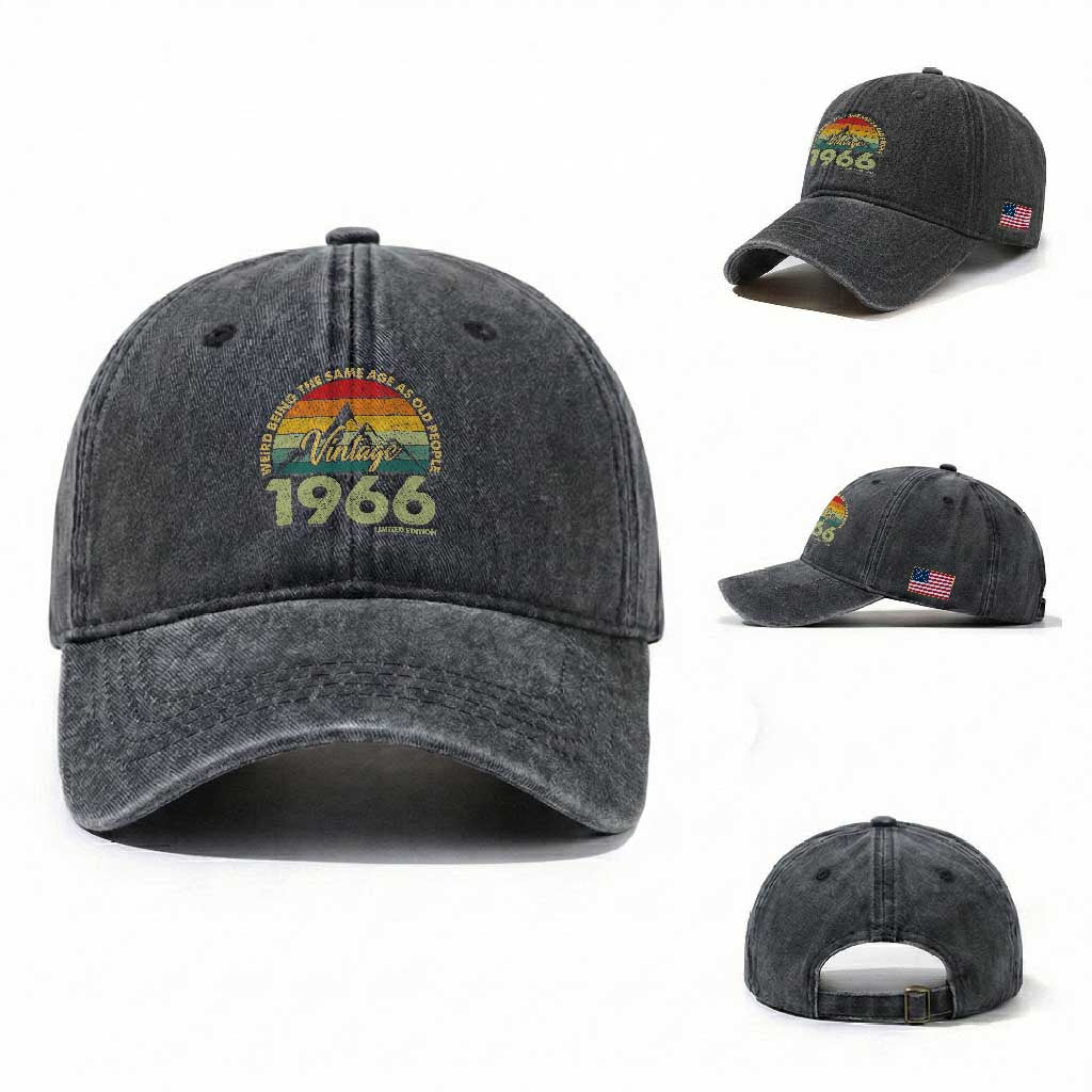 60th Birthday Washed Cotton Baseball Cap Vintage 1966 Weird Being the Same Age as Old People 60 Year Old Gift TS10 Washed Cap Universal Fit Dark Gray Print Your Wear