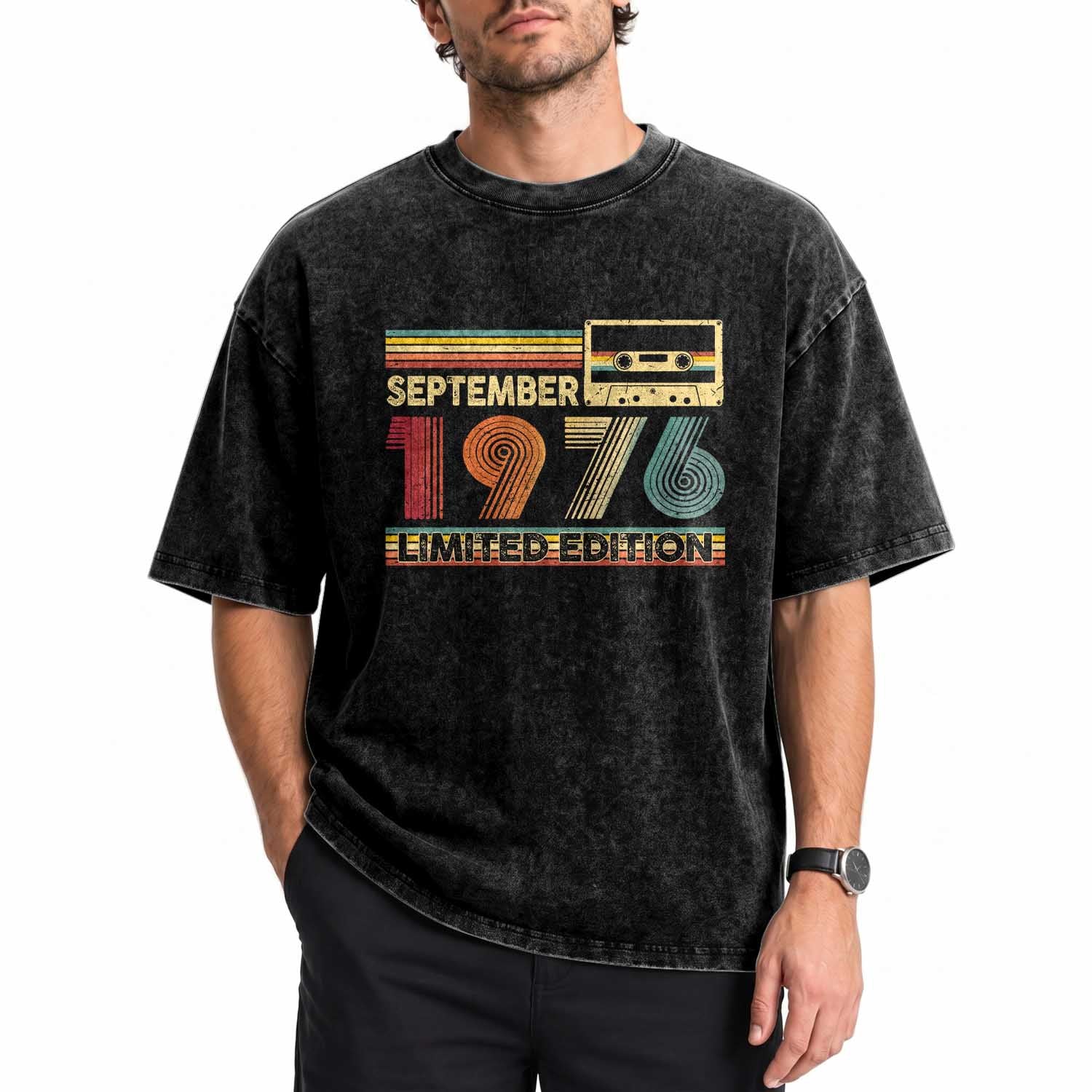 1976 September 50th Birthday Washed Cotton T-Shirt Retro Limited Edition 50 Year Old Gift