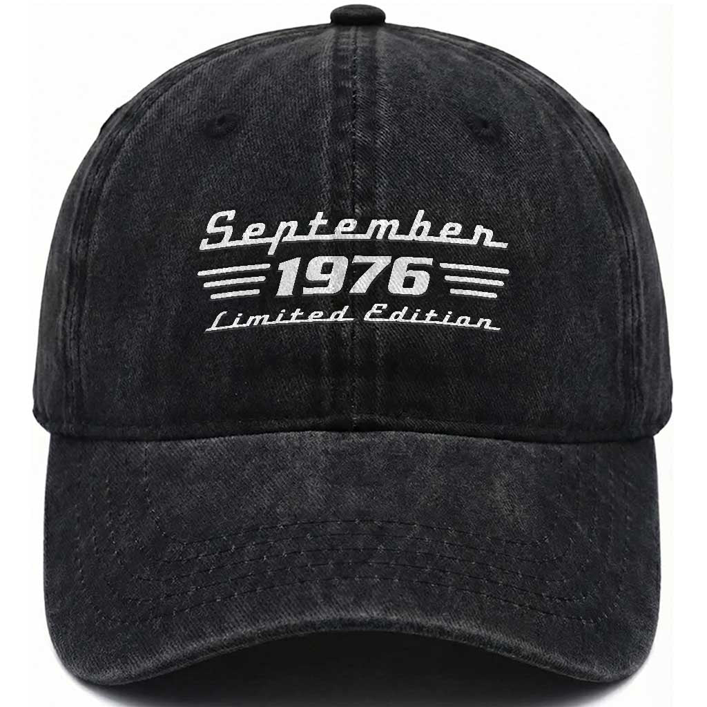 1976 September 50th Birthday Washed Cotton Baseball Cap Vintage Limited Edition 50 Year Old Gift