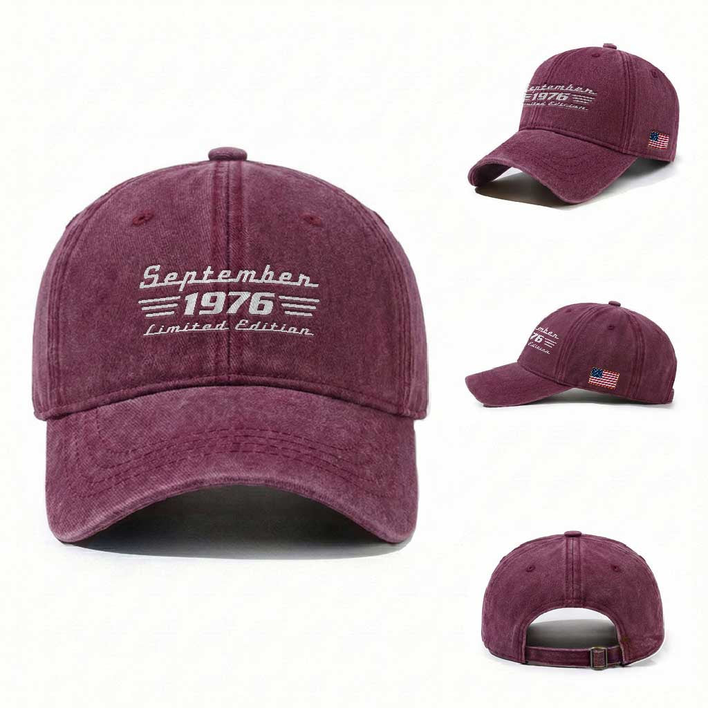 1976 September 50th Birthday Washed Cotton Baseball Cap Vintage Limited Edition 50 Year Old Gift