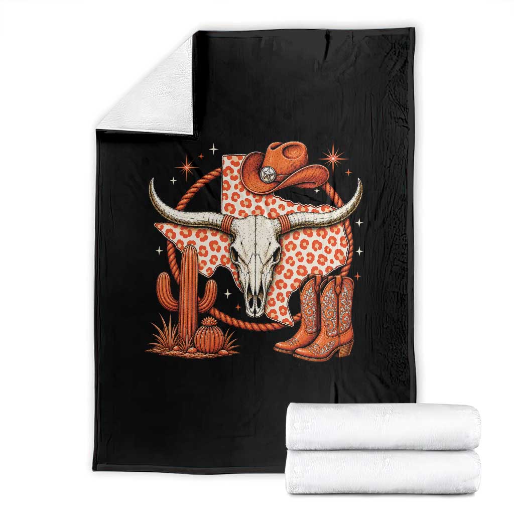 Retro Texas TX Vintage Orange Style 80s 90s Throw Blanket Vintage 80s 90s Western Cowgirl Boots Longhorn Skull Leopard Graphic