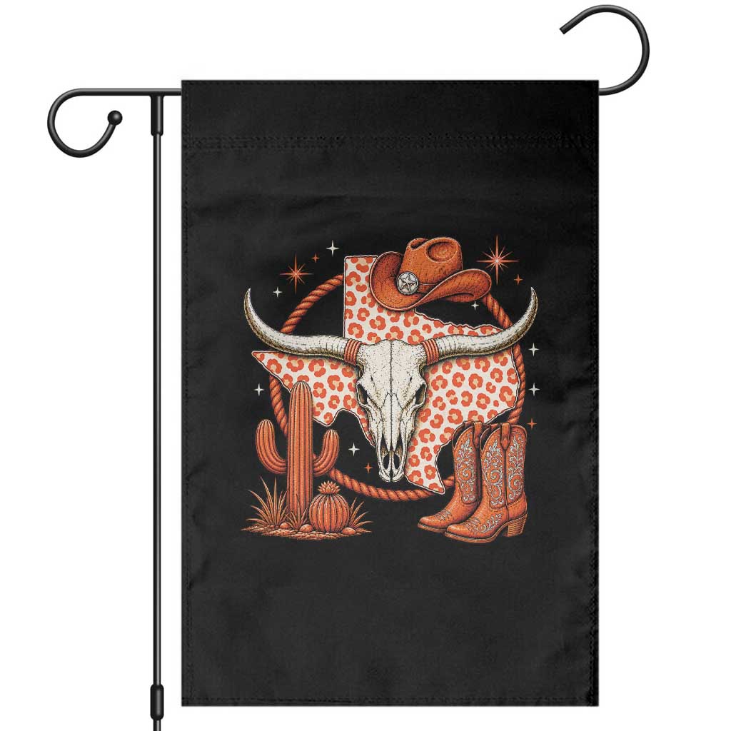Retro Texas TX Vintage Orange Style 80s 90s Garden Flag Vintage 80s 90s Western Cowgirl Boots Longhorn Skull Leopard Graphic