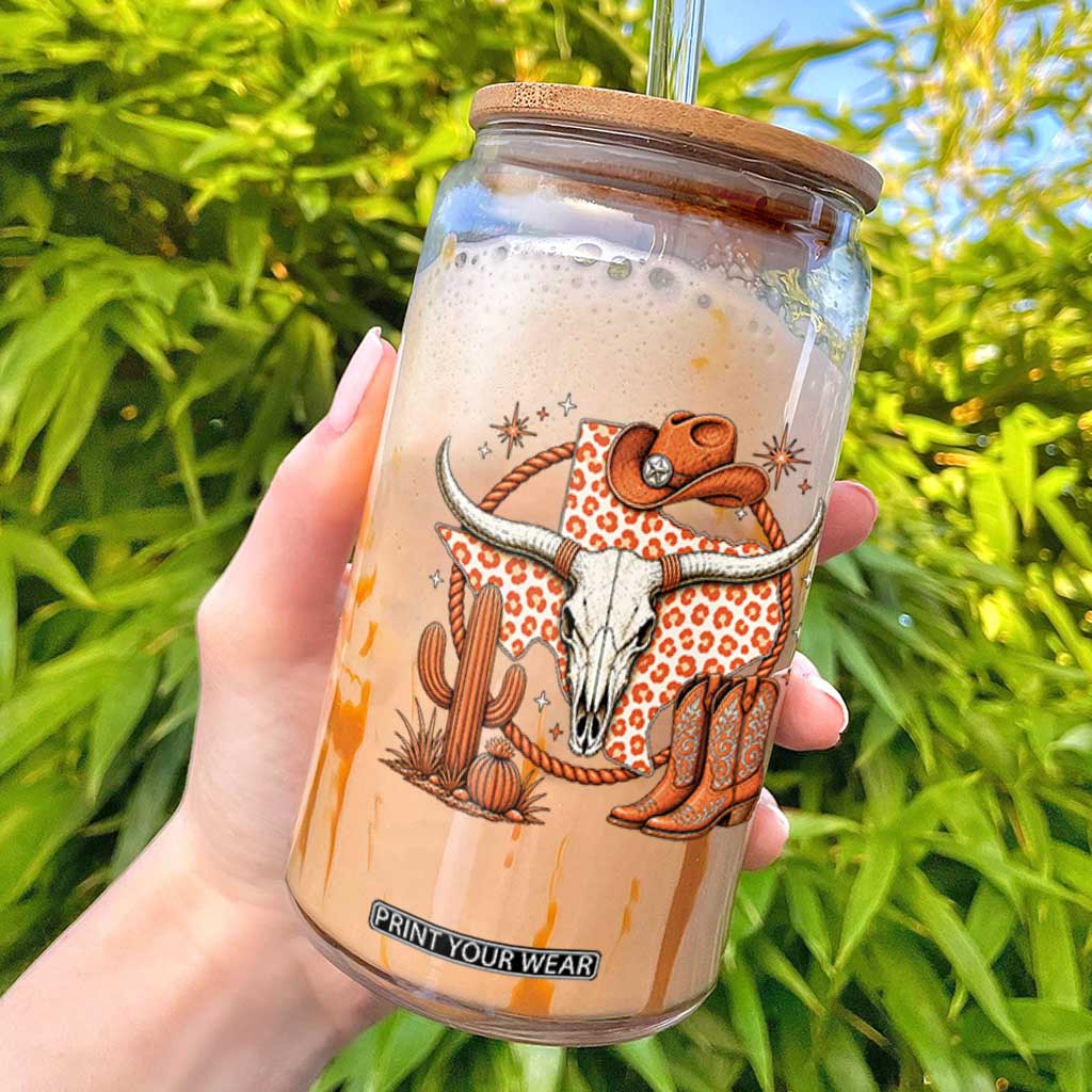 Retro Texas TX Vintage Orange Style 80s 90s Glass Can Vintage 80s 90s Western Cowgirl Boots Longhorn Skull Leopard Graphic