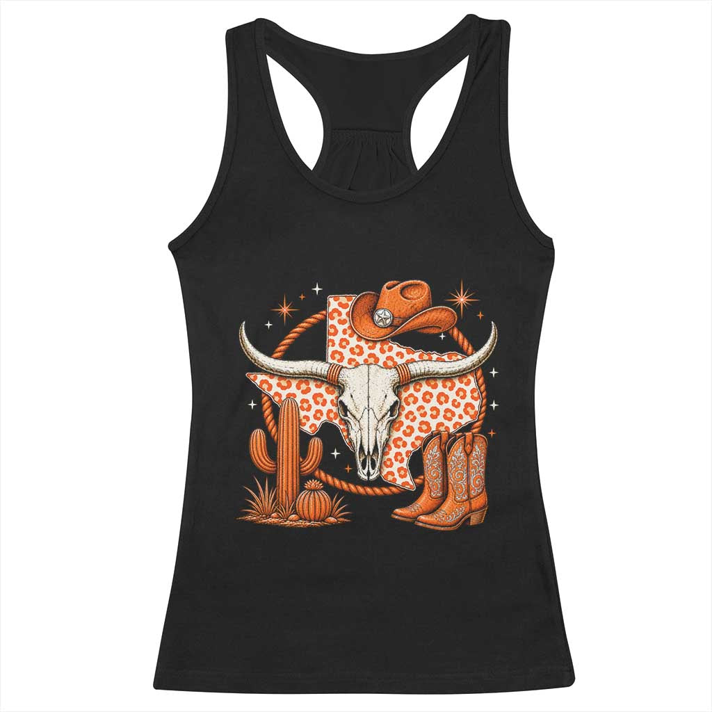 Retro Texas TX Vintage Orange Style 80s 90s Racerback Tank Top Vintage 80s 90s Western Cowgirl Boots Longhorn Skull Leopard Graphic
