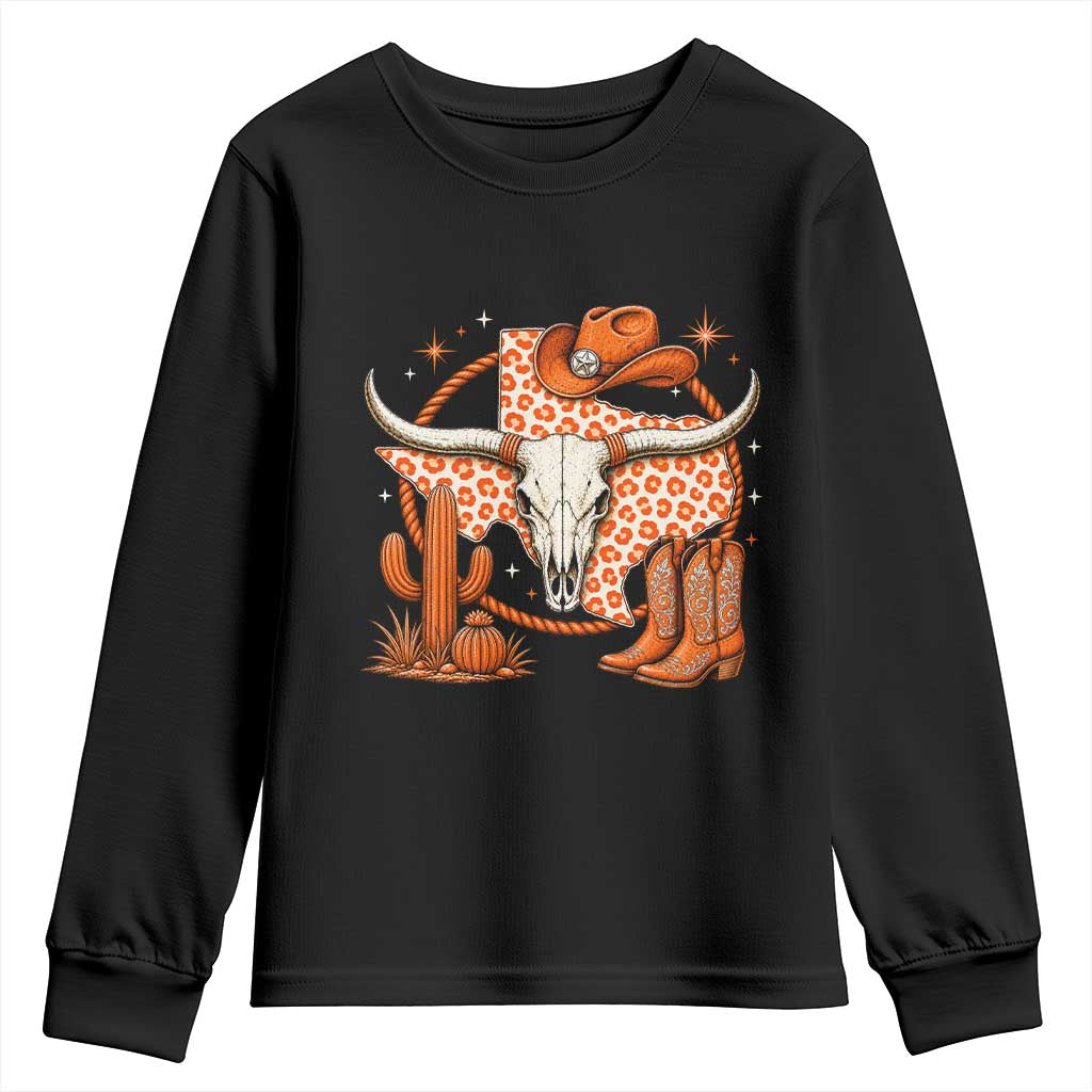 Retro Texas TX Vintage Orange Style 80s 90s Youth Sweatshirt Vintage 80s 90s Western Cowgirl Boots Longhorn Skull Leopard Graphic