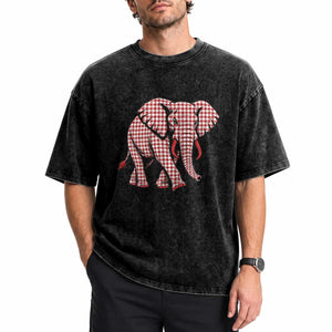 Elephant Washed Cotton T-Shirt Crimson Patterned Safari Graphic