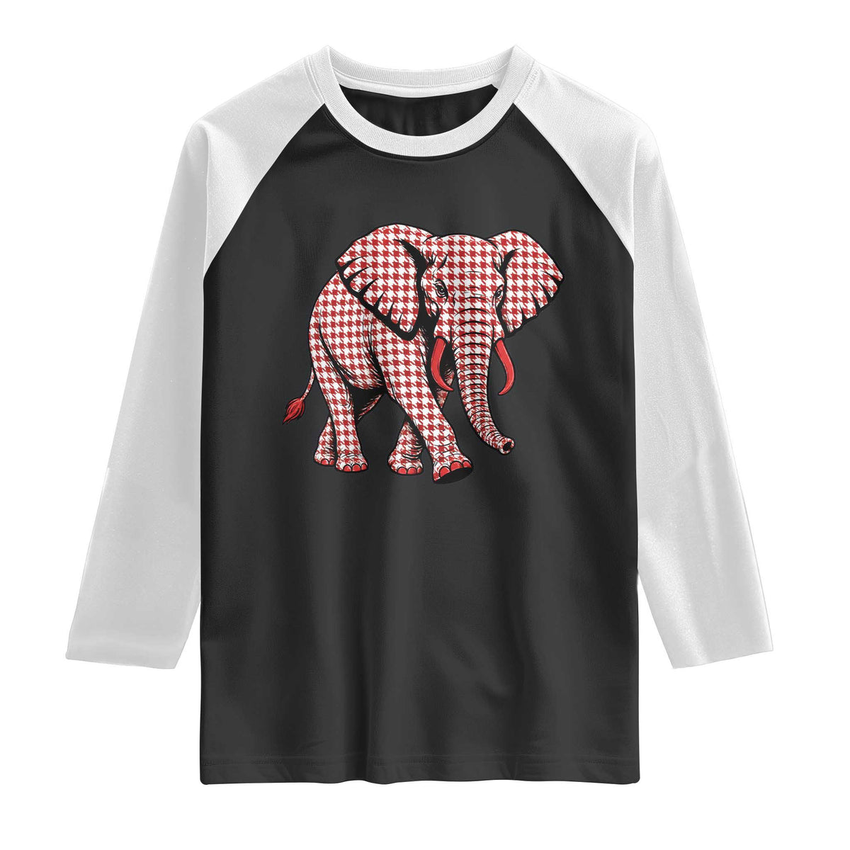 Red Houndstooth Elephant Animal Spirit Graphic Raglan Shirt