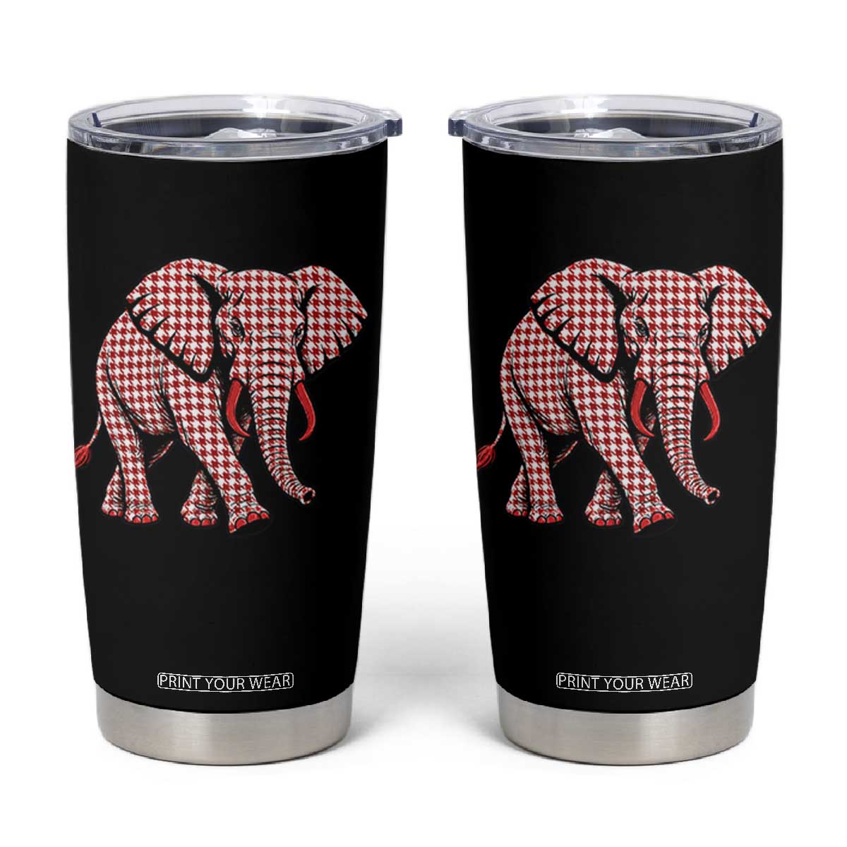 Red Houndstooth Elephant Animal Spirit Graphic Tumbler Cup