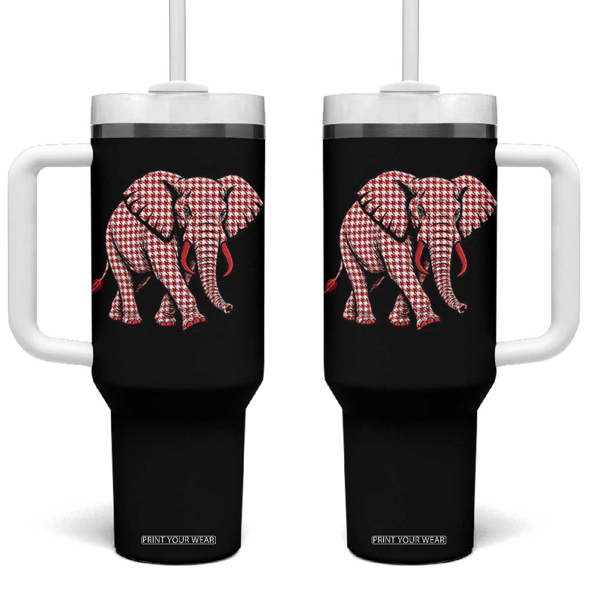 Red Houndstooth Elephant Animal Spirit Graphic Tumbler With Handle
