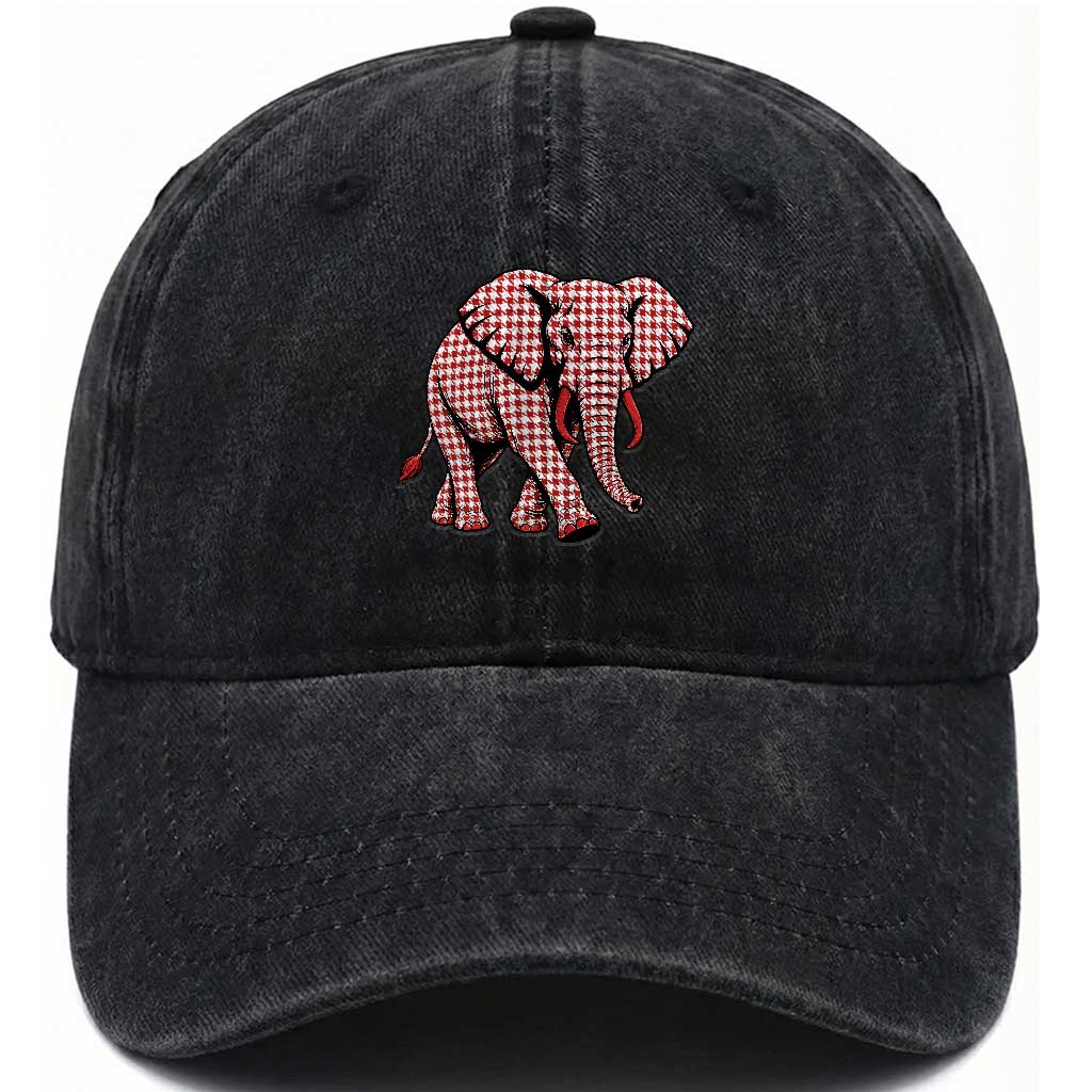 Red Houndstooth Elephant Animal Spirit Graphic Washed Cotton Baseball Cap