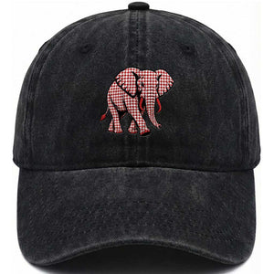 Red Houndstooth Elephant Animal Spirit Graphic Washed Cotton Baseball Cap