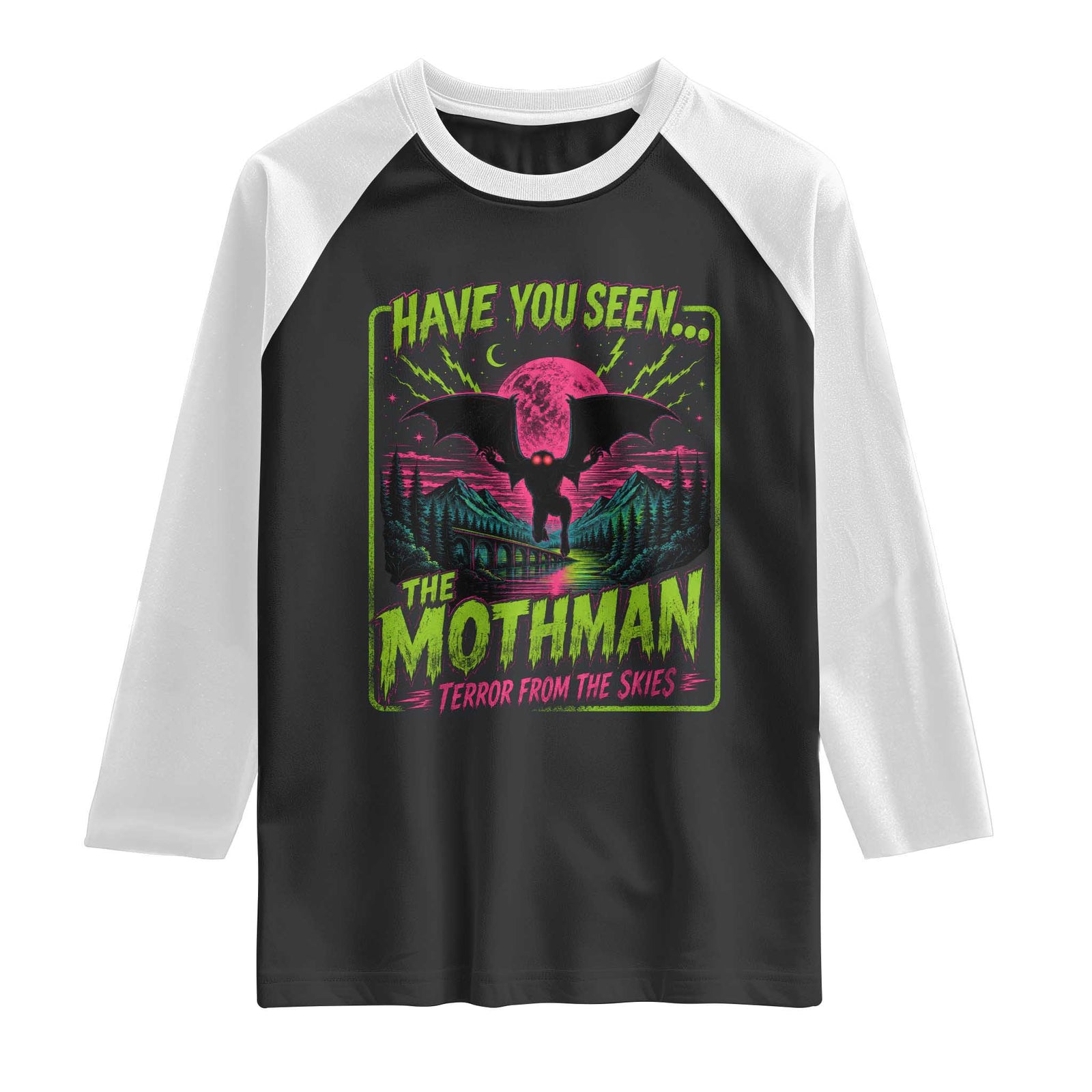 Have You Seen The Mothman Raglan Shirt Retro Vintage 80s 90s Horror Cryptid Neon Graphic