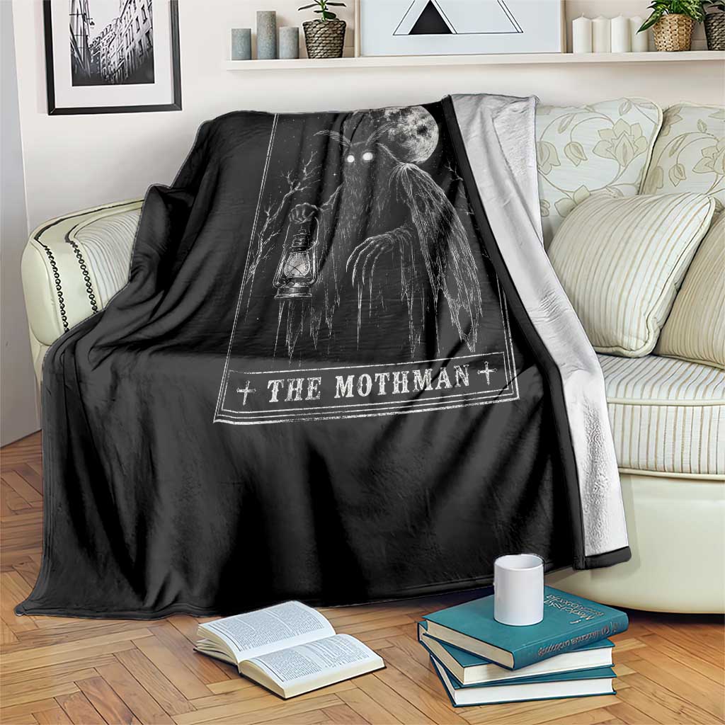 The Mothman Tarot Card Throw Blanket Cryptid Monochromatic Occult Graphic