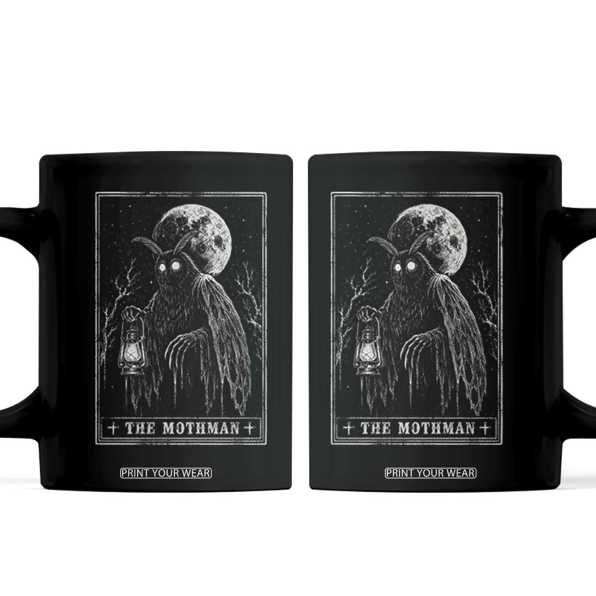 The Mothman Tarot Card Coffee Mug Cryptid Monochromatic Occult Graphic