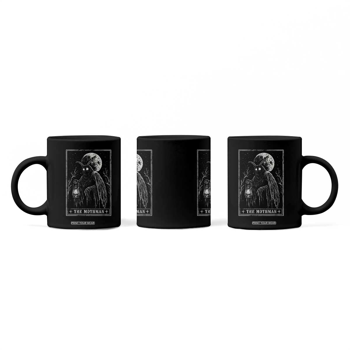 The Mothman Tarot Card Coffee Mug Cryptid Monochromatic Occult Graphic
