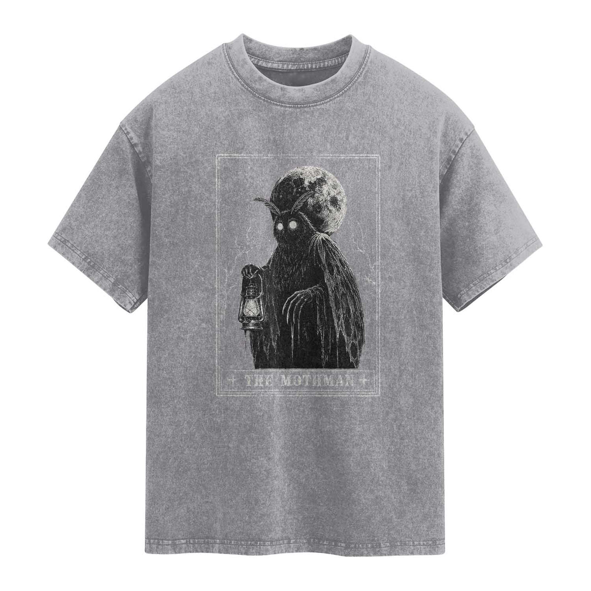 The Mothman Tarot Card Washed Cotton T-Shirt Cryptid Monochromatic Occult Graphic