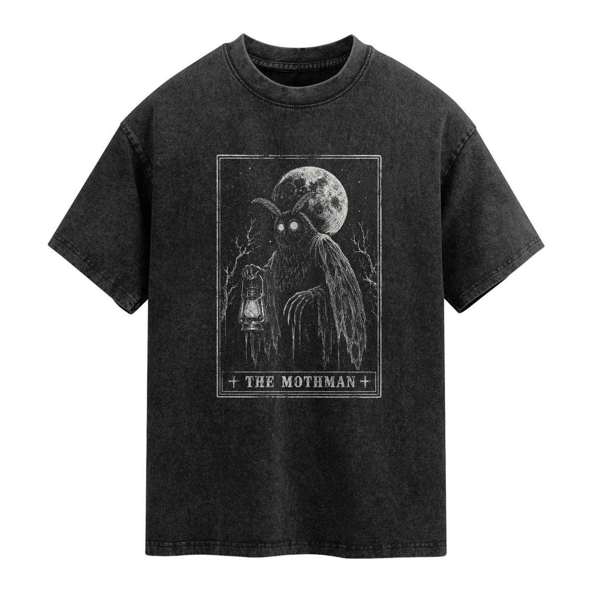 The Mothman Tarot Card Washed Cotton T-Shirt Cryptid Monochromatic Occult Graphic