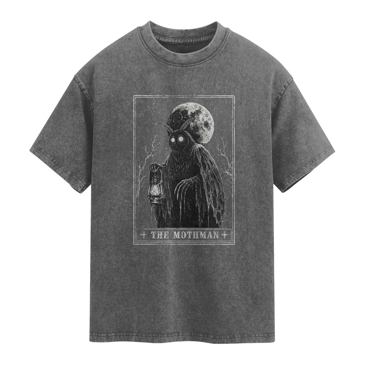 The Mothman Tarot Card Washed Cotton T-Shirt Cryptid Monochromatic Occult Graphic