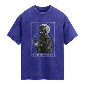 The Mothman Tarot Card Washed Cotton T-Shirt Cryptid Monochromatic Occult Graphic