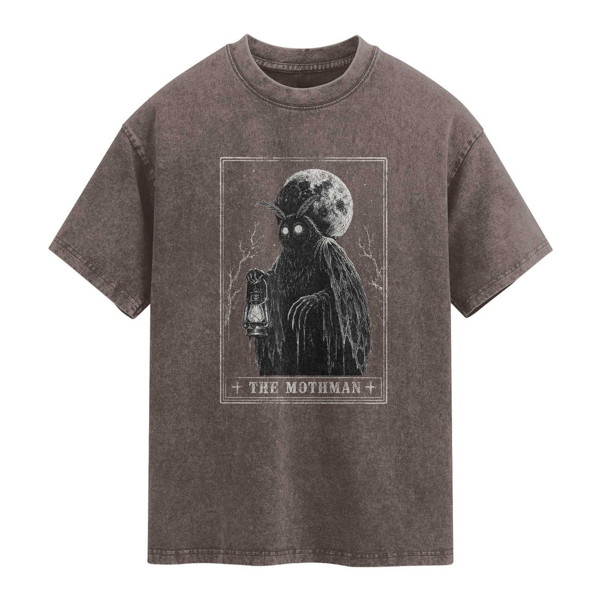 The Mothman Tarot Card Washed Cotton T-Shirt Cryptid Monochromatic Occult Graphic
