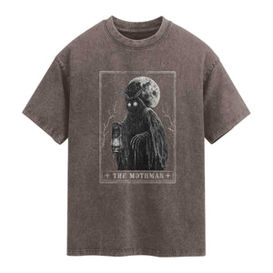 The Mothman Tarot Card Washed Cotton T-Shirt Cryptid Monochromatic Occult Graphic