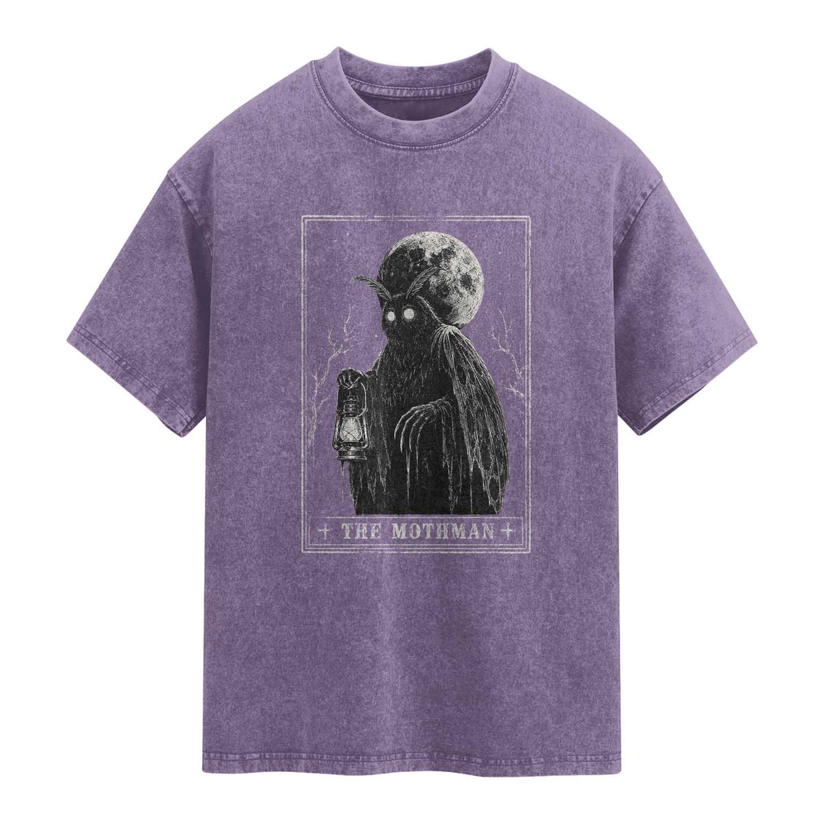 The Mothman Tarot Card Washed Cotton T-Shirt Cryptid Monochromatic Occult Graphic