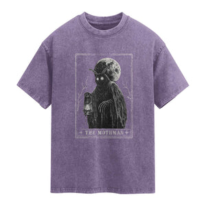 The Mothman Tarot Card Washed Cotton T-Shirt Cryptid Monochromatic Occult Graphic