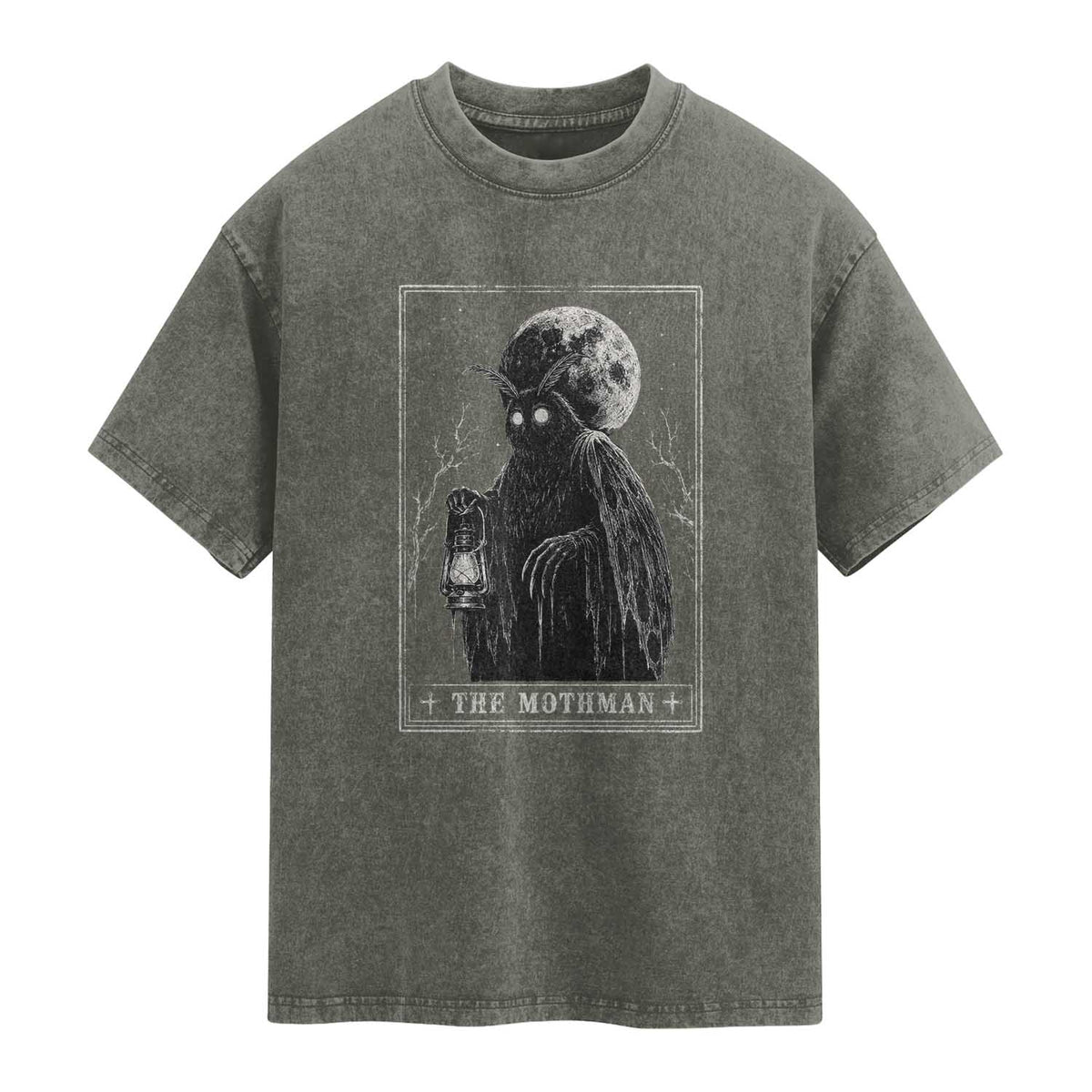 The Mothman Tarot Card Washed Cotton T-Shirt Cryptid Monochromatic Occult Graphic