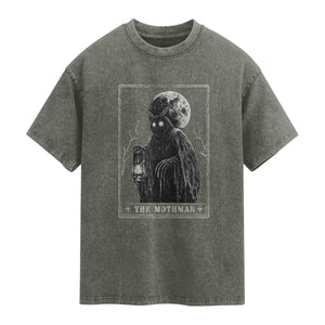 The Mothman Tarot Card Washed Cotton T-Shirt Cryptid Monochromatic Occult Graphic