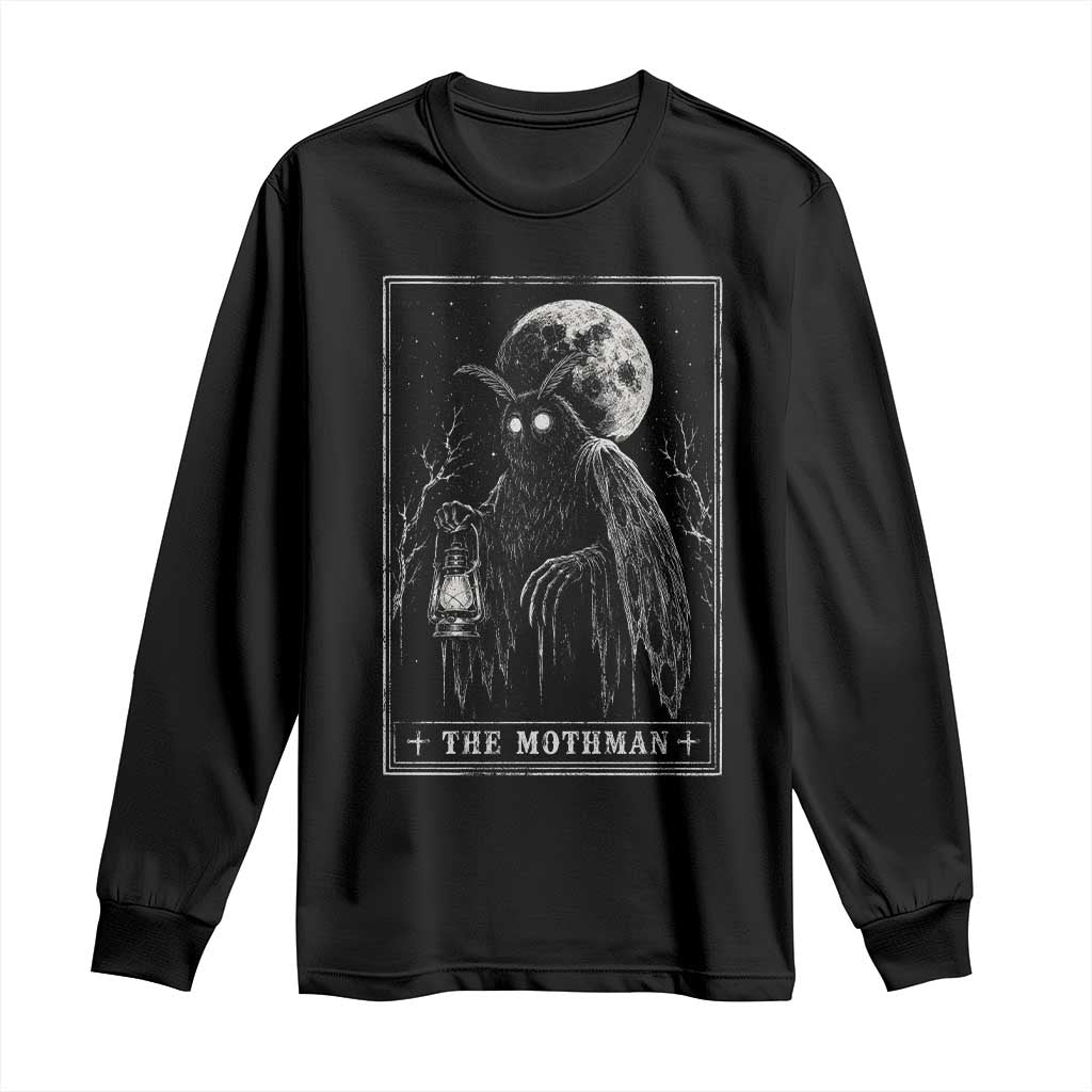 The Mothman Tarot Card Long Sleeve Shirt Cryptid Monochromatic Occult Graphic