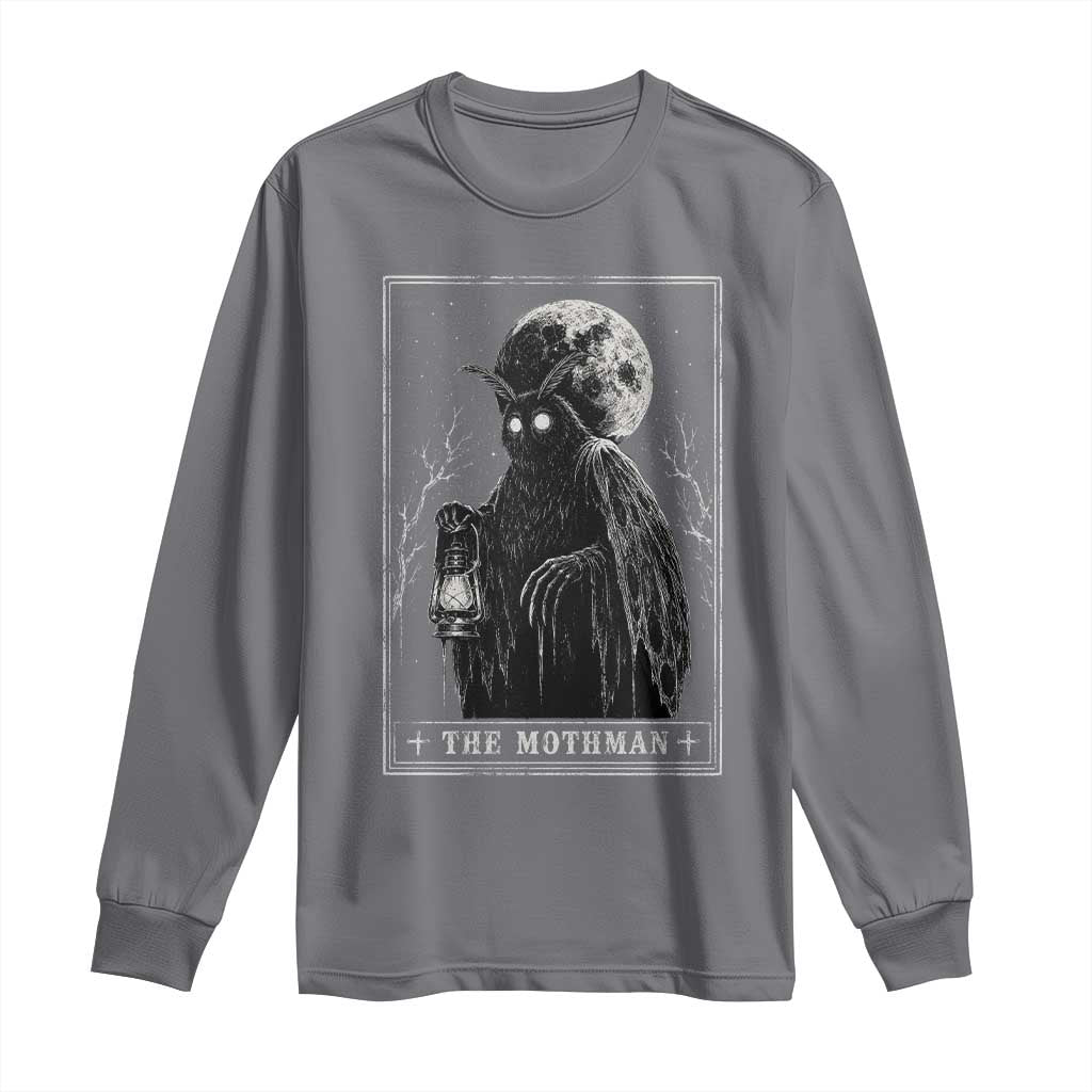 The Mothman Tarot Card Long Sleeve Shirt Cryptid Monochromatic Occult Graphic