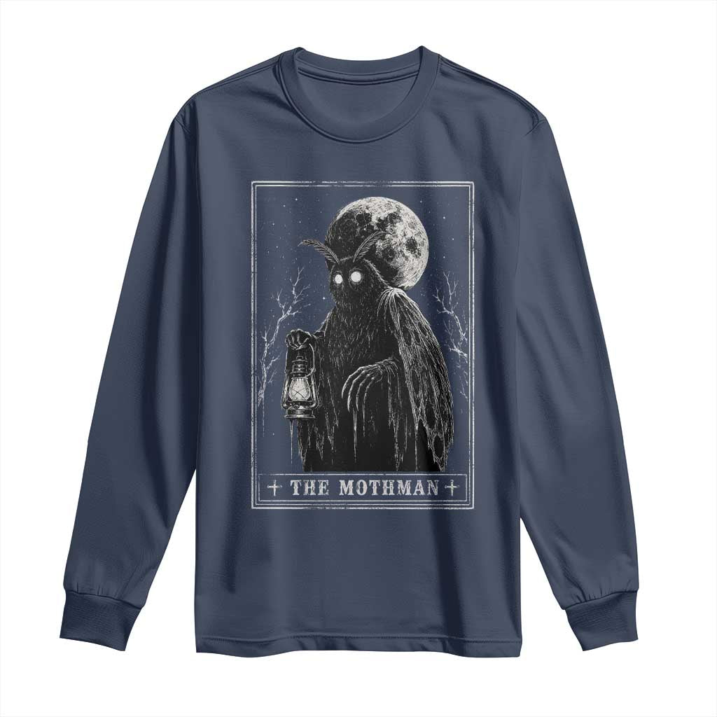 The Mothman Tarot Card Long Sleeve Shirt Cryptid Monochromatic Occult Graphic